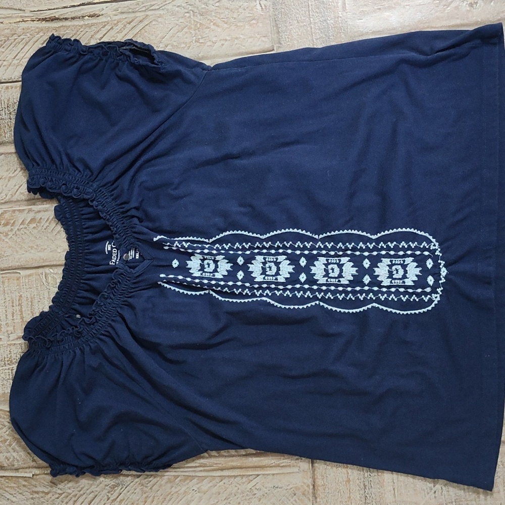 Faded Glory Blue Smocked Cap Sleeve Blouse